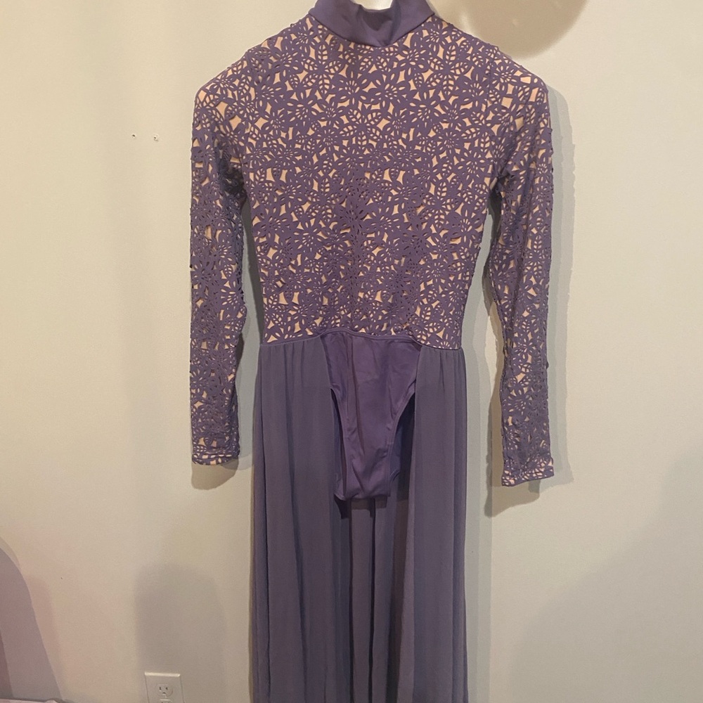Weissman Lavender Lace Bodysuit with Cape